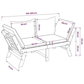 vidaXL 3-in-1 Gartenbank 3-in-1 110 x 60 x 90 cm Natur/Grau