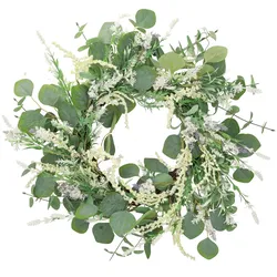 VOSTEEN 1 Stück Eukalyptuskranz - künstlicher Türkranz & Fensterdeko in Grün-Weiß - langlebige Dekoration für Hochzeit, Frühling & Sommer