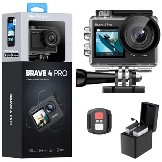 AKASO Action Cam 4K 20MP WiFi 40M Unterwasserkamera Ultra HD Touchscreen 170 ° Einstellbar Weitwinkel, EIS Stabilisierung, 5X Zoom, 2.4G Fernbedienung und 2 Akkus 1350mAh- Brave 4 Pro (Grau)