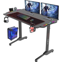 Dripex Gaming Tisch mit LED, Gaming Schreibtisch 110cm, ergonomischer Computertisch mit Getränke-, und Kopfhörerhalter, schwarz