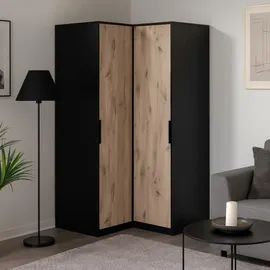 beautysofa Eckschrank Livo 108,5 x 200 x 106,5 cm Schwarz/Eiche