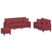 VidaXL 3-tlg. Sofagarnitur mit Kissen Weinrot Kunstleder