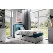 Fun Möbel Boxspringbett Gästebett Kinderbett FABIAN Nr.1 90x200cm Weiss-Türkis - Weiß/Türkis