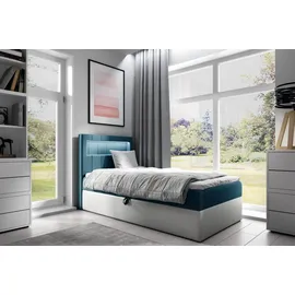 Fun Möbel Boxspringbett Gästebett Kinderbett FABIAN Nr.1 90x200cm Weiss-Türkis - Weiß/Türkis