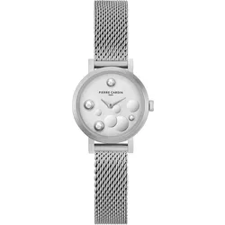 Pierre Cardin Damen Armband-Uhr Ziffernblatt mit silbernen Kreis-Details analoge Quarz-Uhr mit Edelstahl-Armband 3ATM 28mm CCM.0503 Silber - One-Size