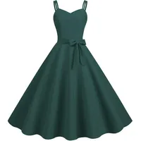 Damen 50er Jahre Vintage Kleid Spaghettiträger Rockabilly Midikleid Swing Prinzessin Teeparty A Linie Audrey Hepburn 50er 60er Jahre Party Tanzkleid mit Gürtel Grün S - S
