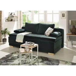 Schlafsofa INOSIGN "Berlin", grün, B:202cm H:99cm T:98cm, Samtoptik (100% Polyester), Sofas, Dauerschläfer mit Boxspringfederung, Bettfunktion und Bettkasten
