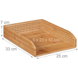Relaxdays Dokumentenablage Bambus, perforiert, stapelbar, A4, Schreibtischablage, Büro, HBT: ca 7 x 25 x 33, natürlich