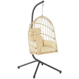 HinHocker Hängesessel mit Gestell, Creme, Hängeschaukel für Indoor und Outdoor Schaukelstuhl, | HinHocker