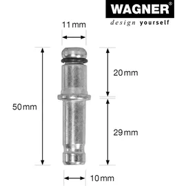 Wagner Steckstift - Ø 11x13/10 x20/29/50 mm, für Drehstuhlrollen / Bürostuhlrollen mit Aufnahme 10 mm, Stahl verzinkt, Klemmring/Passring / 11006101