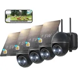 4 Stück 4G LTE Überwachungskamera Aussen Akku mit SIM Karte 2K Kabellos Solar PTZ IP Kamera Outdoor Ohne WLAN Farb-Nachtsicht PIR Erkennung - Schwarz