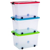 astor24 Aufbewahrungsbox Kunststoffboxen mit Deckel Transportbox Schuhbox (Spielzeugbox, 3 St), Regalbox beige 40 l