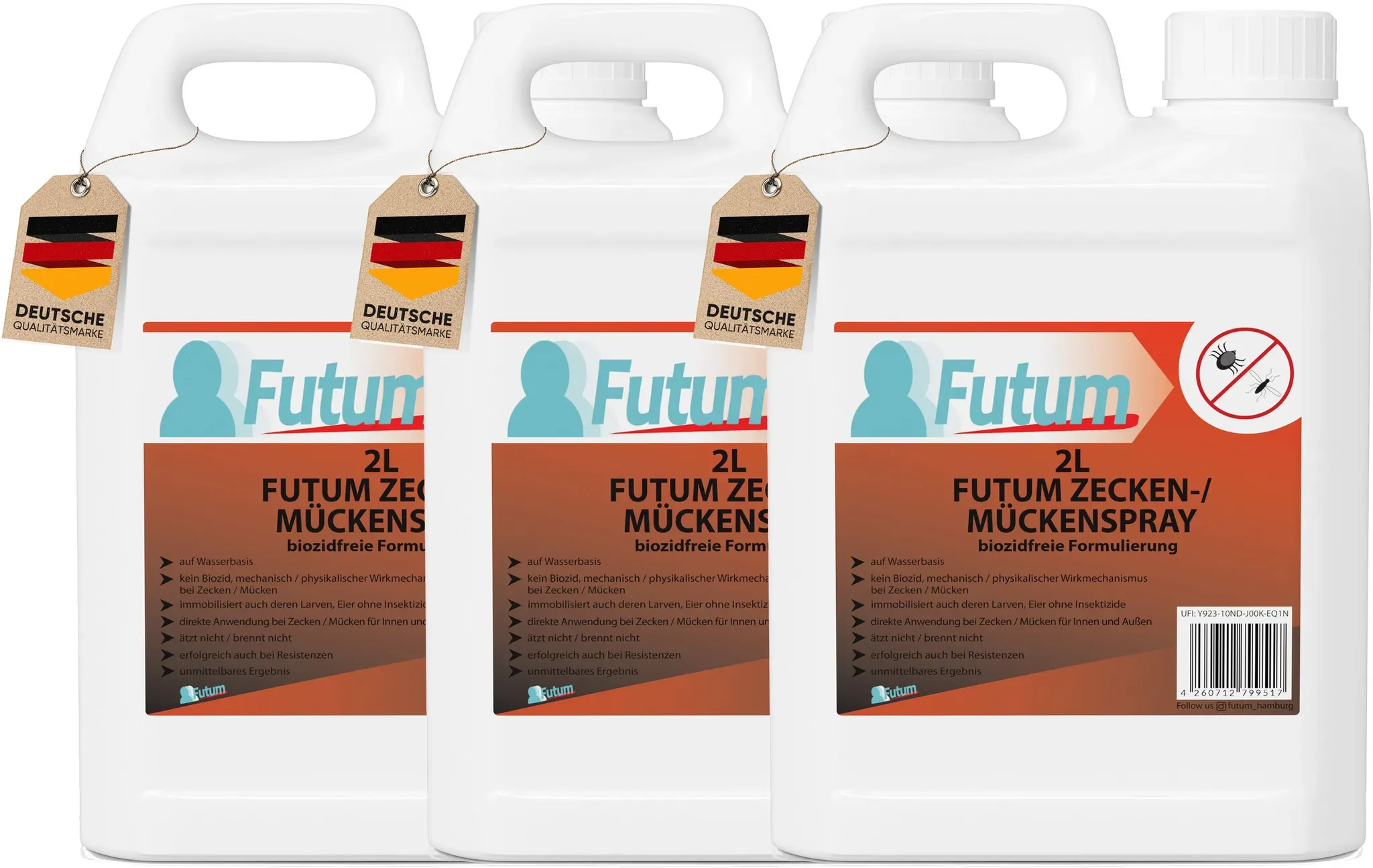 Futum 3x2L Zecken- / Mückenspray Spray 6 l