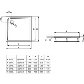 Ideal Standard Ultra Light Rechteck-Duschwanne, K517301,