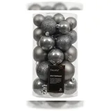 Christmas Decorations 30 Weihnachtskugeln Kunststoff 4-6cm Mix 30er Set - bruchsicher Christbaumkugeln Weihnachtsbaumkugeln Christbaumschmuck Weihnachtsbaumschmuck Zart Grau