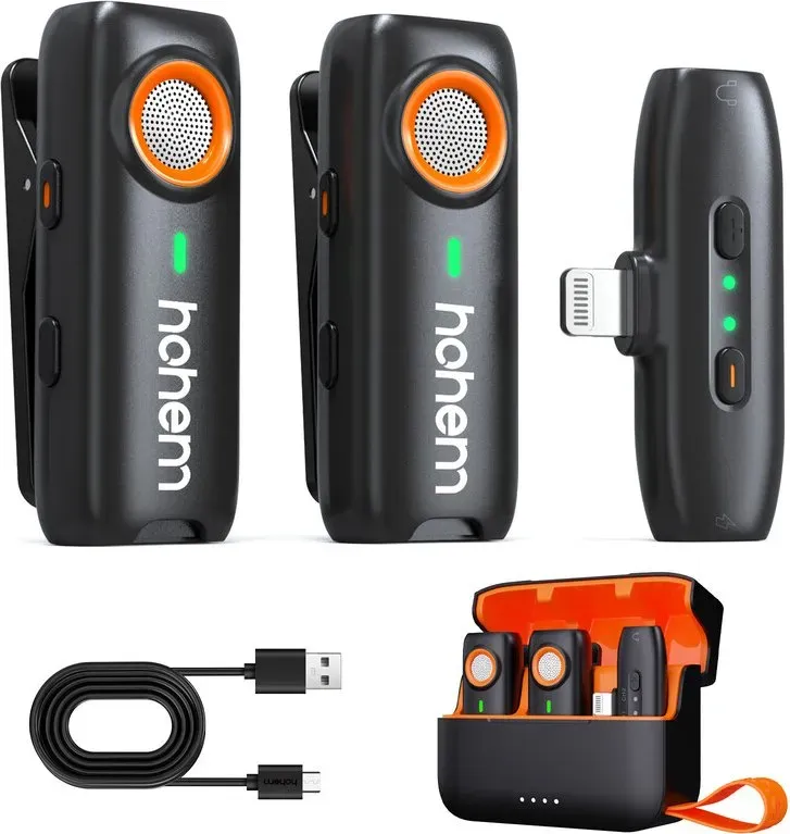 hohem Wireless Lavalier-Mikrofon, 3-stufige DSP-Rauschunterdrückung, 100 m Reichweite, 20 Std. Akku, Fernauslöser, TF-Backup-Aufnahme