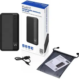 ewent EW1163, 20000 mAh, Lithium Polymer (LiPo), Schwarz - Schwarz
