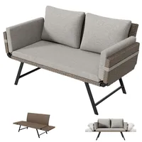 BYYBOU Gartensofa 2 Sitzer mit Liegefunktion, Verstellbare Couch klappbarer Armlehnen, Outdoor schlafsofa mit Kissen, Polyrattan Gartenbank Lounge Sofa für balkonmöbel,Terrasse, Gartenmöbel (Hell)