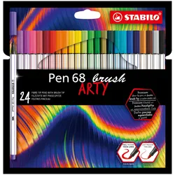 STABILO Pen 68 brush ARTY, 24 Farben, Gemischte Farben, Pinselspitze, Faser, Gem