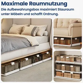 heikoeco Heikoeco® Unterbett Aufbewahrungsbox mit Rollen Kunststoff, faltbare Aufbewahrungsbox mit Deckel & 2 transparente Türen 64x42x15.5cm(42L)