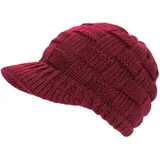 dy_mode Damen Herren Strickmütze mit Schirm Schirmmütze Winter Mütze Unisex - A312 (A312-DunkelrotKaro) - Einheitsgröße