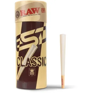 Raw Cones Klassische Kingsize-Größe | 50 Stück | Natürliches, vorgerolltes Blättchen mit Tipps und Packstäbchen im Lieferumfang enthalten