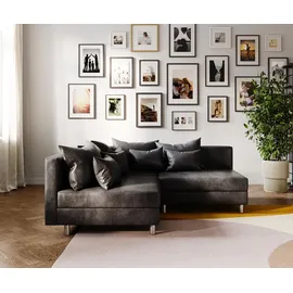 DeLife Eckcouch Clovis Anthrazit Antik Optik Ottomane Links Ecksofa modular