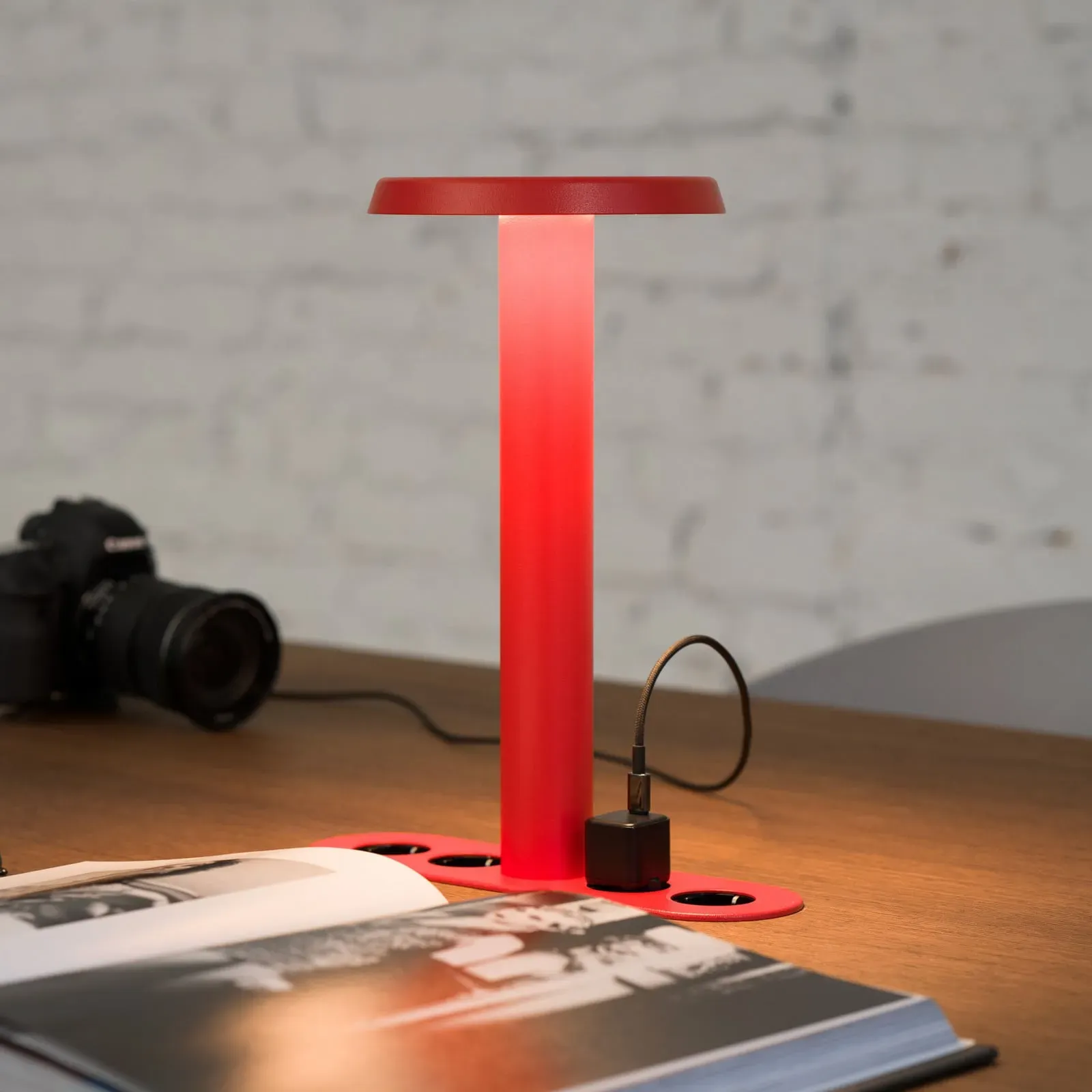 Tischleuchte NOMAD COLLECTION, NOMAD LAMP 02, dimmbar, Rot, für Wohnzimmer, Aluminium, Design - 32.1