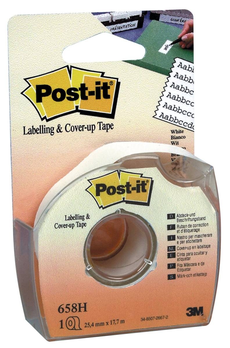 3M Post-it Abdeck- und Beschriftungsband 658H, 25,4 mm x 17,7 m, weiß, 1 Rolle im Handspender