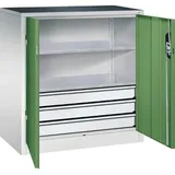 CP-Möbel Werkzeugschrank 8821-5035, aus Metall, grau / grün, mit 3 Schubladen und 2 Fachböden, abschließbar, 93 x 100 x 50 cm