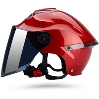 Erwachsener Motorradhelm mit Visier, Jet-Helm Chopper Cruiser Vintage Pilot Helmet, Bestehen Sie den Kollisionstest, um die Verkehrssicherheit zu Gewährleisten(Rot, Braune Linse)
