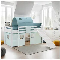 Homestyle4u Hochbett Kinder 90x200 mit Rutsche Tunnel, Bett Kinderbett