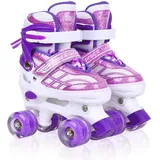 DUZSKJ Verstellbare Rollschuhe für Mädchen, verstellbare Rollschuhe mit 4 Rädern für Kinder, kleine und große Kinder, Anfänger (Violett Weiß, S)
