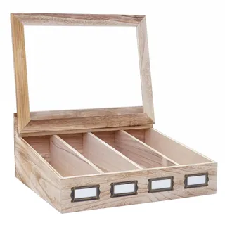 MCW Besteckkiste HWC-C25, Holzbox mit Deckel Besteckkasten, Paulownia 17x37x33cm ~ naturbraun
