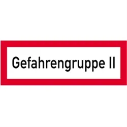 Schild Gefahrengruppe II, Aluminium geprägt, 297x105 mm