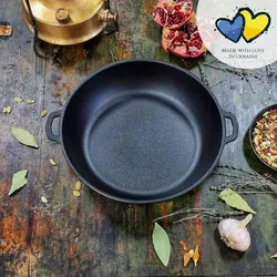 MAYSTERNYA Grillpfanne aus Gusseisen – ø 32 x 6 cm – Schmorpfanne aus Gusseisen für jede Art von Wärmequelle – Grillen – Geschenk – PFAS-frei – Schwarz