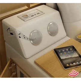 aea Luxus Funktions Bett mit Tresor Laptop Ablage Doppel Ehe Betten xxl Hotel Leder - Beige