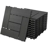 ECD Germany WPC Terrassenfliesen 30x30 cm 11Er Spar Set Anthrazit Mosaik, Holzoptik, Bodenbelag mit Drainage, Terrassendielen Balkonfliesen, Klickfliesen für Terrasse Garten und Balkon