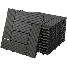 ECD Germany WPC Terrassenfliesen 30x30 cm 11Er Spar Set Anthrazit Mosaik, Holzoptik, Bodenbelag mit Drainage, Terrassendielen Balkonfliesen, Klickfliesen für Terrasse Garten und Balkon