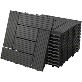 ECD Germany WPC Terrassenfliesen 30x30 cm 11Er Spar Set Anthrazit Mosaik, Holzoptik, Bodenbelag mit Drainage, Terrassendielen Balkonfliesen, Klickfliesen für Terrasse Garten und Balkon