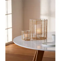Cane Windlicht aus Schilfrohr mit Glaseinsatz  Ø 11 cm, Höhe 9 cm