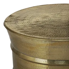 WOMO-DESIGN Couchtisch Rund 62x33 cm Gold Drum, Handgefertigt Aluminium, Hammerschlag Zylinderform, Unikat