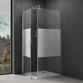 SoGood doporro Eck-Duschkabine 80x90x195cm Eckdusche ESG-Sicherheitsglas Milchglas Streifen inkl. beidseitiger Easy-Clean-Beschichtung Ravenna36MS-Plus - Transparent