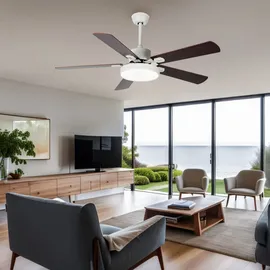 STARLUNA Deckenleuchte Deckenventilator Raumlüfter Kühler Wohnzimmerlampe, Eisen Acryl Sperrholz weiß braun, Fernbedienung 5 Stufen Cct, 1x LED 1750lm 3000k, 4000k, 6500k, D 130 cm