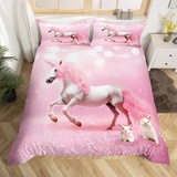 Magie Einhorn Bettwäsche Kinder Pferde Bettwäsche Mädchen Rosa 155x220 Einhorn Bettwäscheset 135x200 Glänzend Verträumt Süß Tier Bettbezug Set Teenager Rosa Einhorn Pferd Bettwäsche einhörner