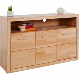 OTTO home Sideboard OTTO HOME "Ribe,130cm breit, Fronten Massivholz,7 Fächer", beige (kernbuche teilmassiv), B:130cm H:80cm T:35cm, Holz teilmassiv, Sideboards, Sideboard, Holz massiv, Holzwerkstoff, Metall Griffe,3 Türen