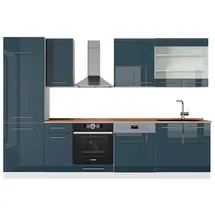 Vicco Küchenzeile Fame-Line 300 cm Dunkelblau Hochglanz/Weiß AP Eiche