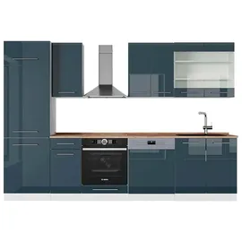 Vicco Küchenzeile Fame-Line 300 cm Dunkelblau Hochglanz/Weiß AP Eiche