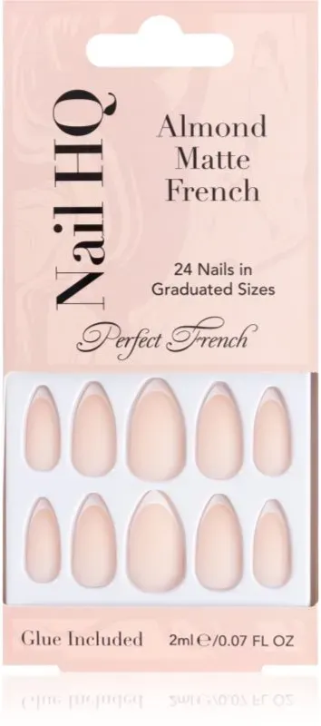 Nail HQ Almond Matte French künstliche Fingernägel mit Klebstoff 24 St.