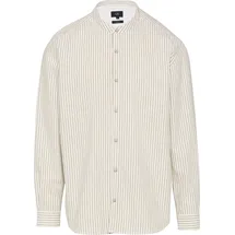 QS Regular Fit: Stehkragenhemd aus gestreiftem Oxford - beige|weiß - XL